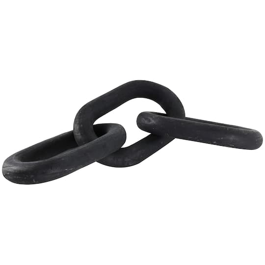 23" Matte Black Distressed Wood 3-Link Chain Sculpture